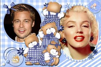 children collage for customization with 4 bears and two pictures of u