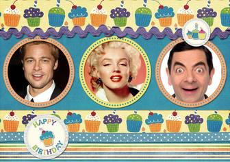 birthday card for 3 photos with cupcakes