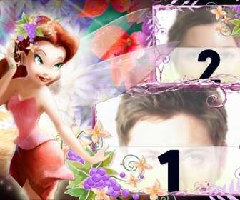 fairy photo frame redhead dressed in pastel colors decorated with floral background which can include two photos one large and one small
