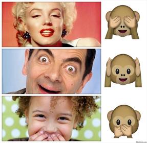 photo collage to edit and decorate with the emoji of the three monkeys