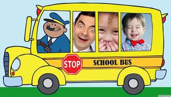photo collage for three photos of funny school bus
