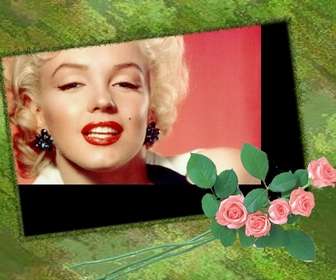 Customizable photo frame with your picture and with green and roses motif.