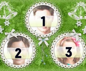 christmas photo frame for 3 photos of green color