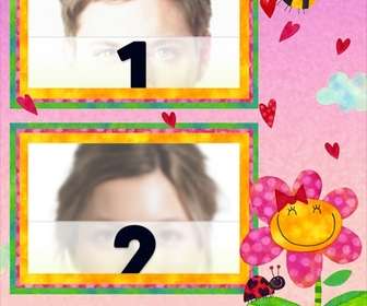 child picture frame with pictures of bee and flower for two photos