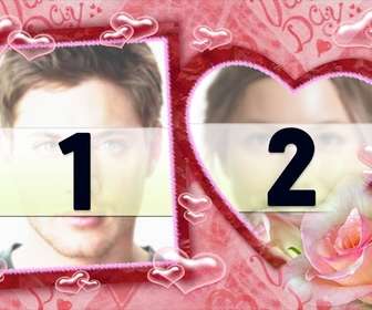 frame for two pictures one square and one heart shaped pink background hearts and bubbles ideal for valentinequots day
