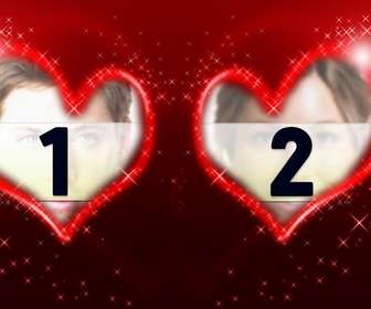 frames of two hearts red background and stars for ur photos