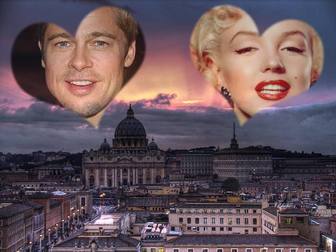 collage of love with photograph of rome and two hearts in which to put ur photo of u and ur love