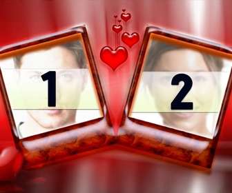frame for two photos with red background and hearts ideal for lovers on valentines day very elegant
