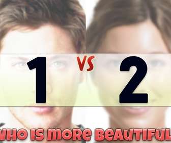 photomontage for couple of pictures comparing the beauty of two people who appear in them with sign saying in english who is more beautiful