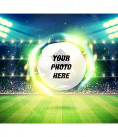 Put your photo in a frame of a football field and ball in background