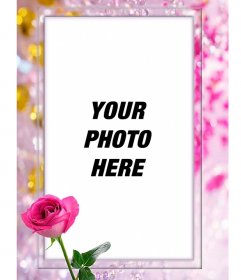 Photo frame with a rose, surrounded by beautiful pearls and diamonds