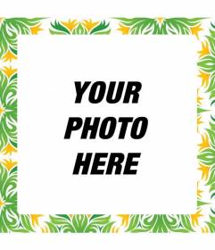 Square photo frame with leaves and green and yellow plants