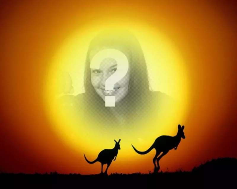 Put your picture in the background of the sun in a landscape with kangaroos jumping in the sunset. Easily create the composition from the editor of this page, you can save the result or email..