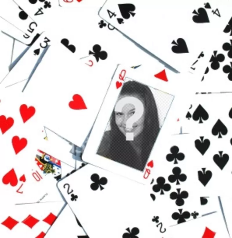 Photomontage made up a lot of poker cards upturned disordered, with a Q of hearts in the center of the image. Within this menu you can insert a..