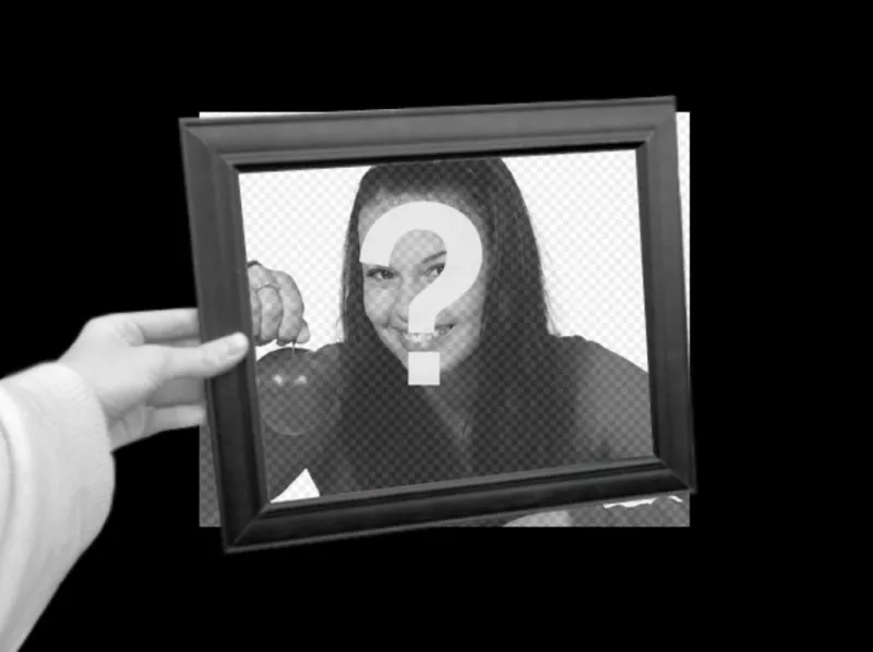 Curious photomontage in which your photo will appear as black and white background and within the photo frame of a hand holding box..