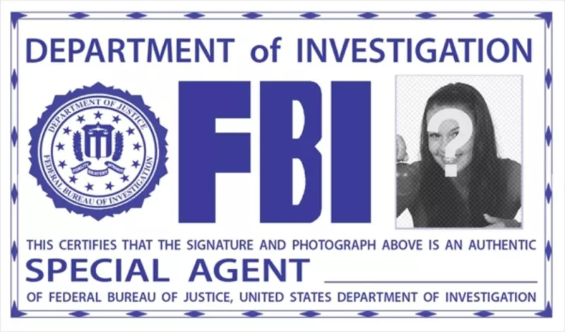 Photomontage of FBI ID badge.  ..