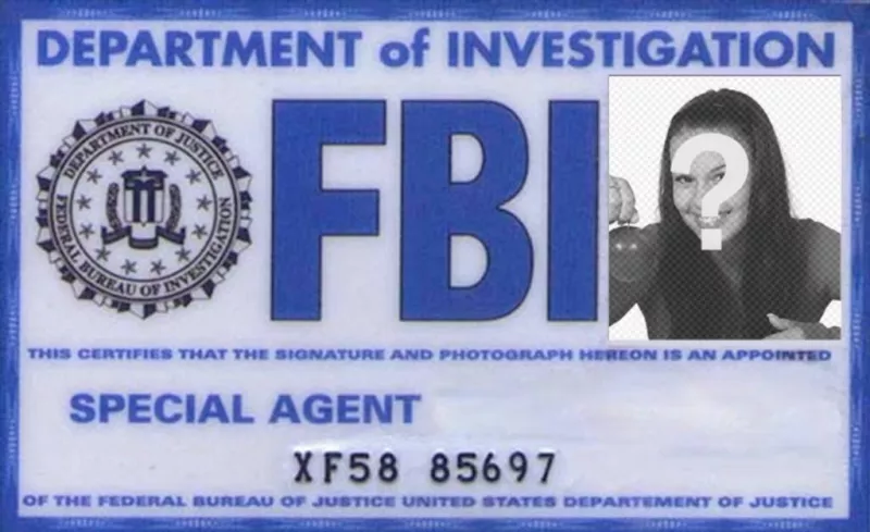 Create your personalized card of Special Agent FBI investigation department and add your photo, name and