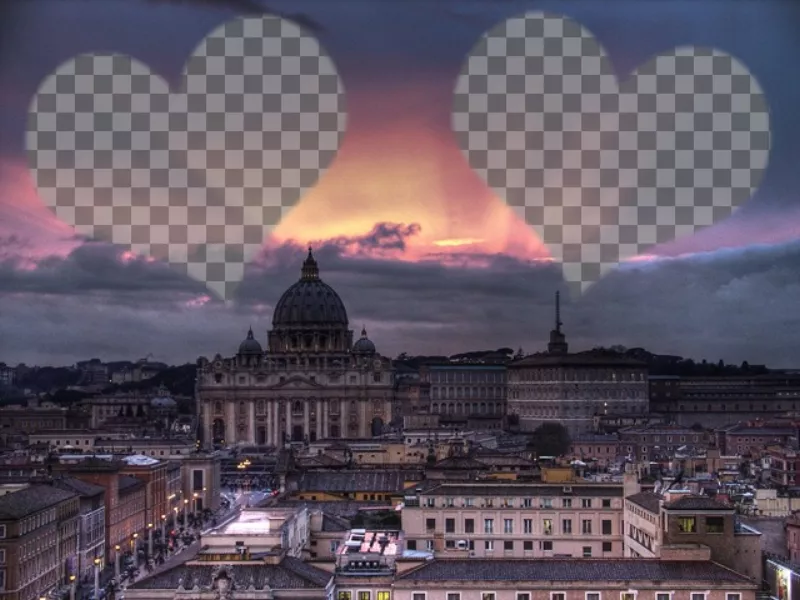 Collage of love with a photograph of Rome and two hearts in which to put your photo of you and your..