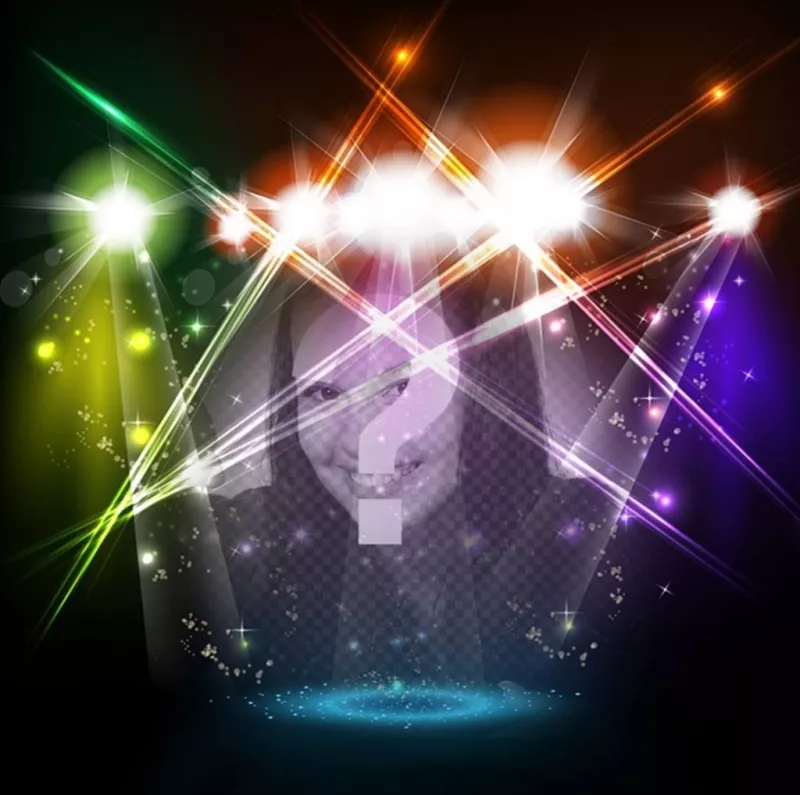 Photomontage of musical stage with colored lights with your photo ..