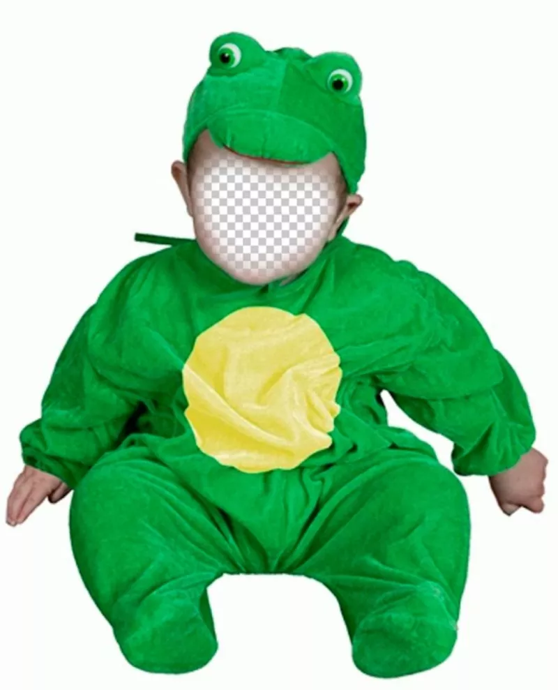 Photomontage of a green frog costume to put your babys face ..