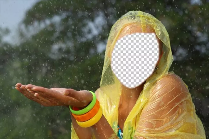 Photomontage of a girl with yellow raincoat in the rain ..