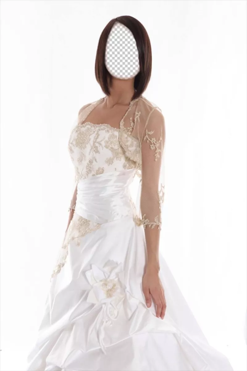 Photomontage to dress up as a bride with brown and short hair ..