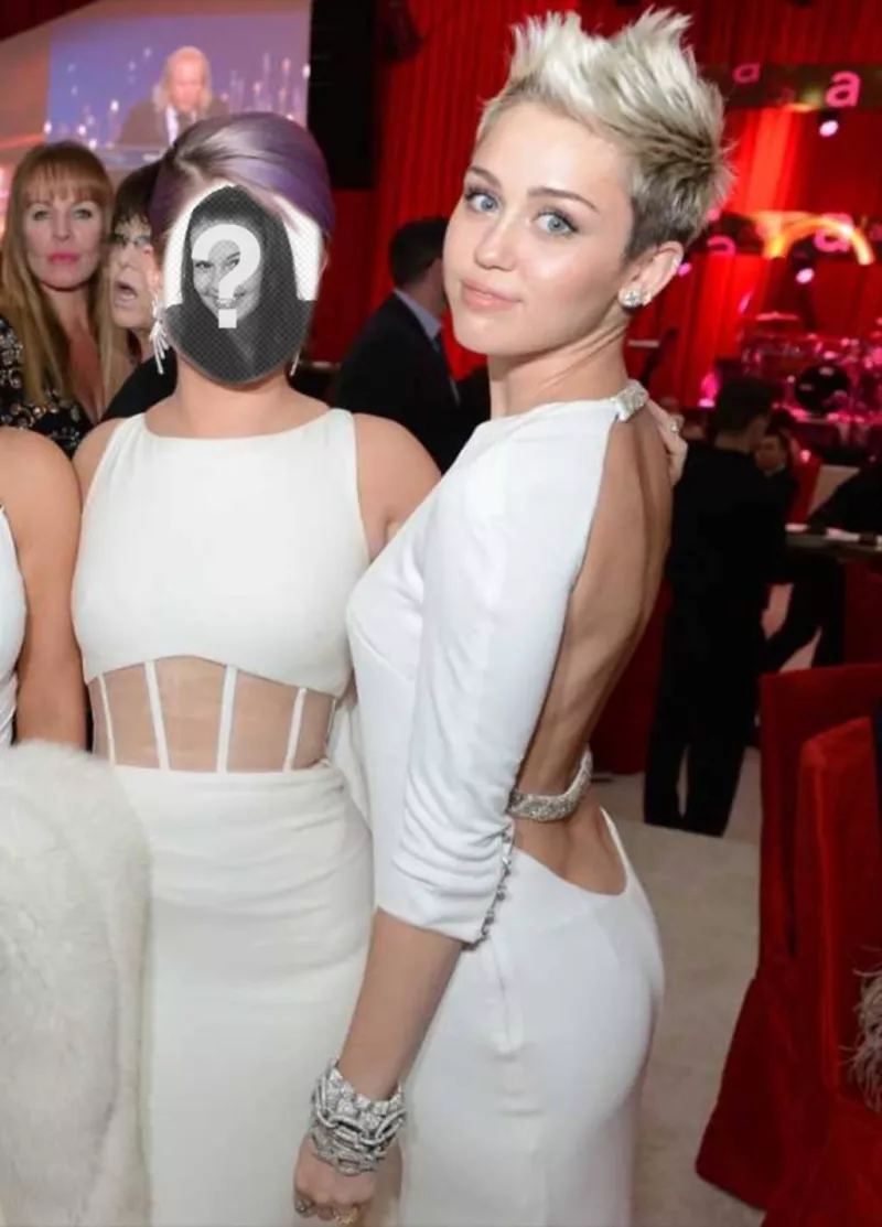 Photomontage to be next Miley Cyrus in Oscars party blonde in white..