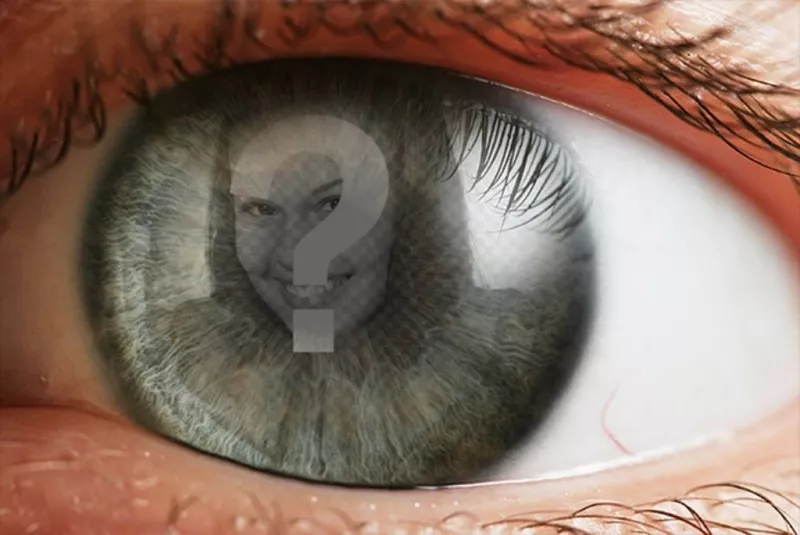 Create a photomontage with one eye and a superimposed picture over the iris and pupil as..
