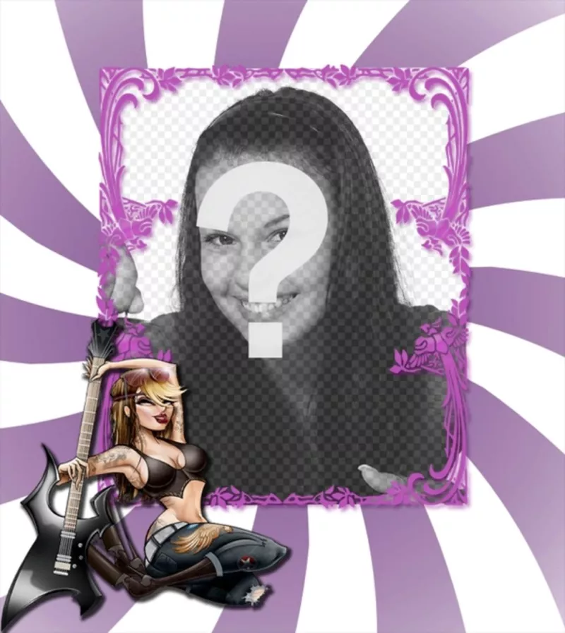 Photo frame style rock chick in fuchsia color. Upload your photo and make your..