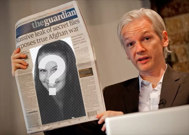 Photo effect to put a picture in a newspaper you are reading WikiLeaks founder Julian..