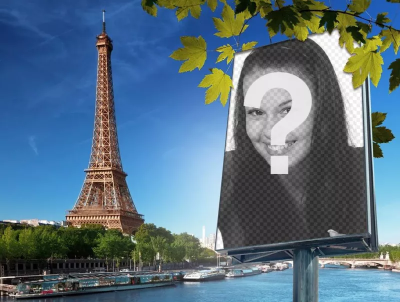 Photomontage with the city of Paris and the Eiffel tower on background to put your picture on a billboard. ..