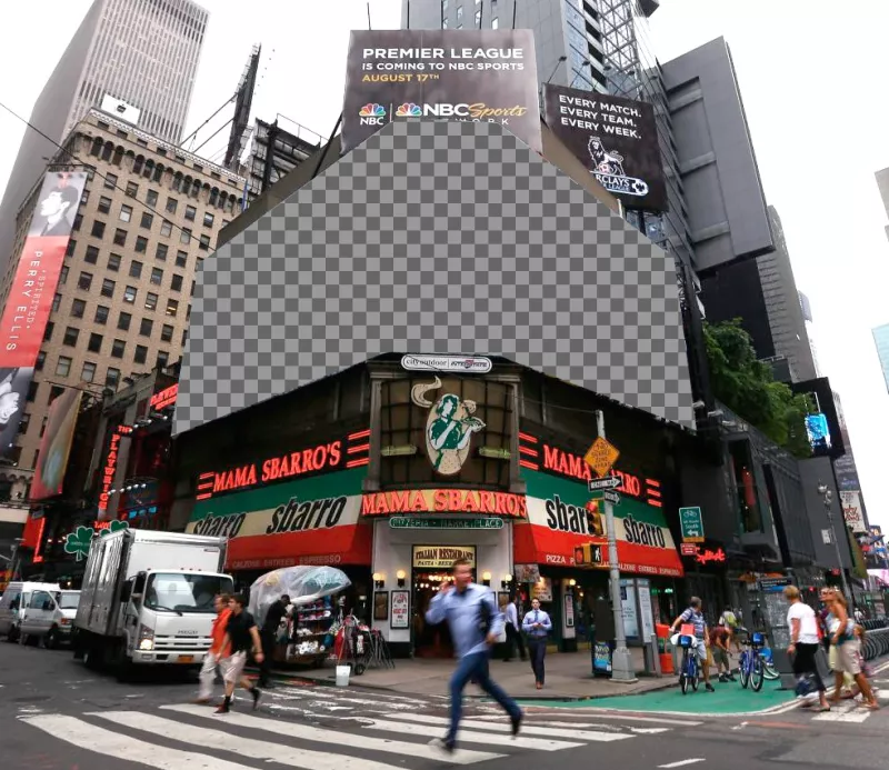Photomontage of New York at the corner of Mama Sbarros. ..