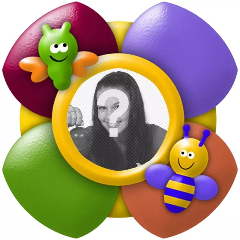 Photo frame color flower and bees to put your photo..