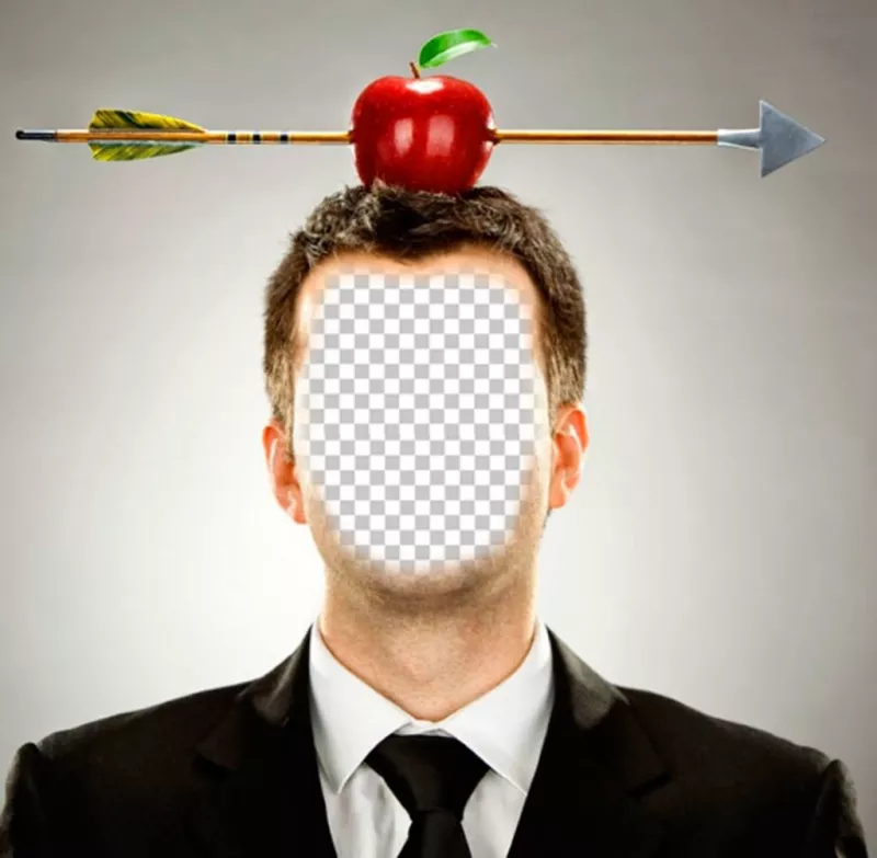 Put an apple with an arrow on your head with this photomontage online