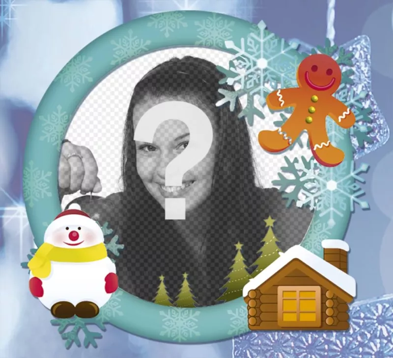 Online photo frame with snow for your Christmas card. ..