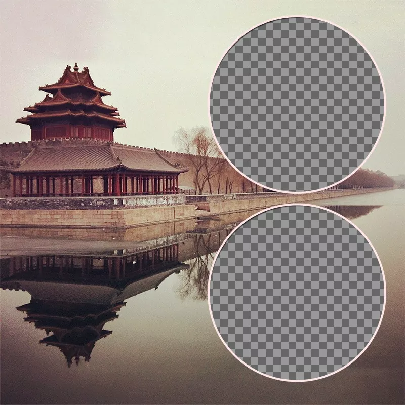 Collage for two photos with a landscape of the Forbidden City in China ..