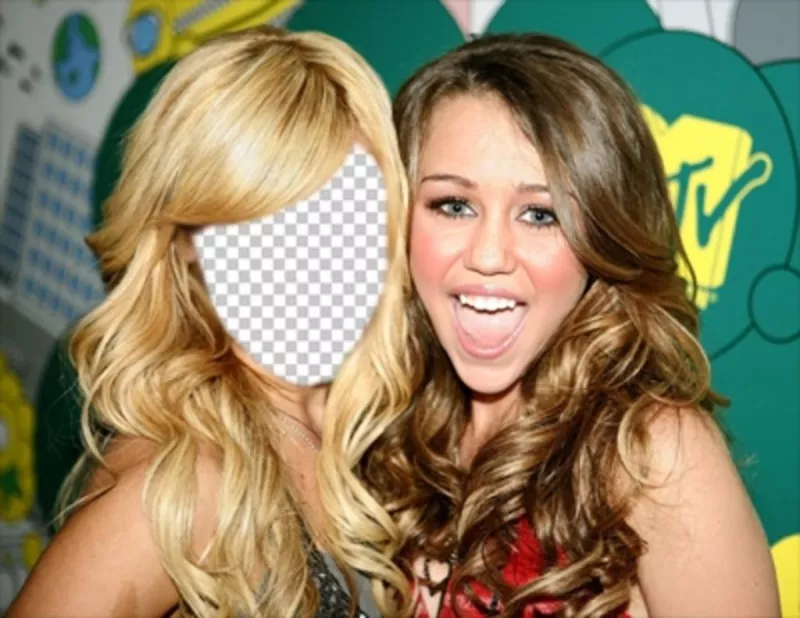 Photomontage where you can put your face on Ashley Tisdale with Miley Cyrus ..