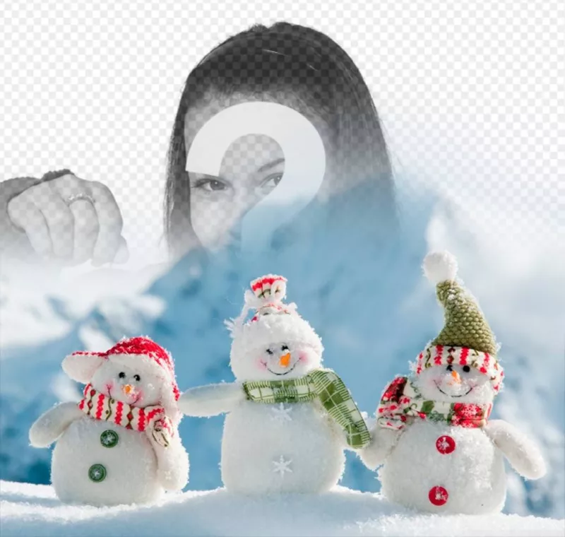 Photomontage to put your photo in this image of three snowmen ..