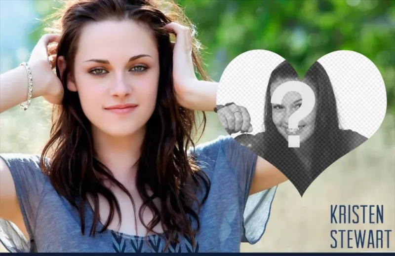 Photomontage with a heart next to Kristen Stewart. ..