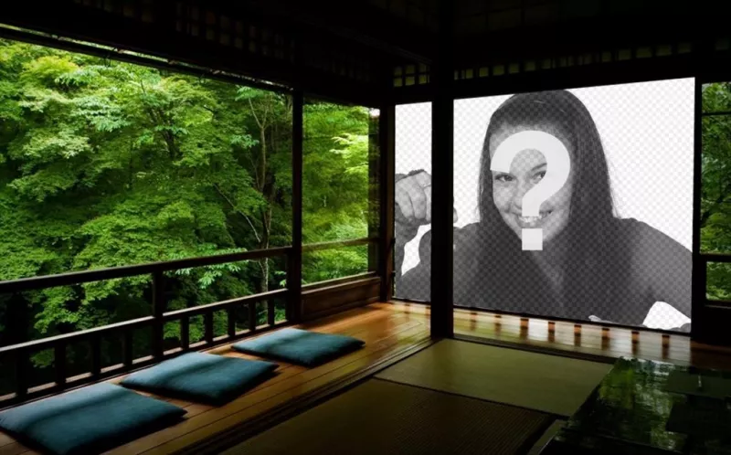Photomontage of a Japanese zen and your projected on a wall picture. ..