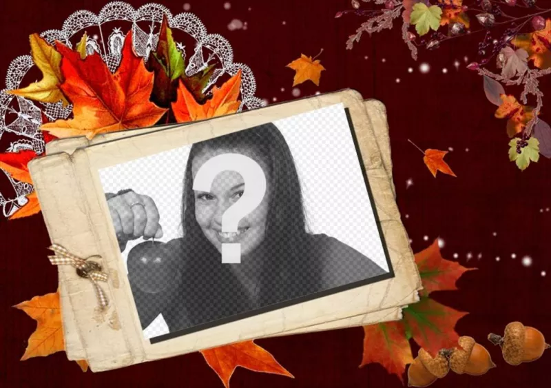 Photomontage autumn card with a polaroid effect. ..