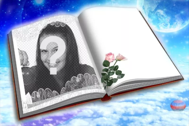Photomontage to put your photo in a book with two roses. ..