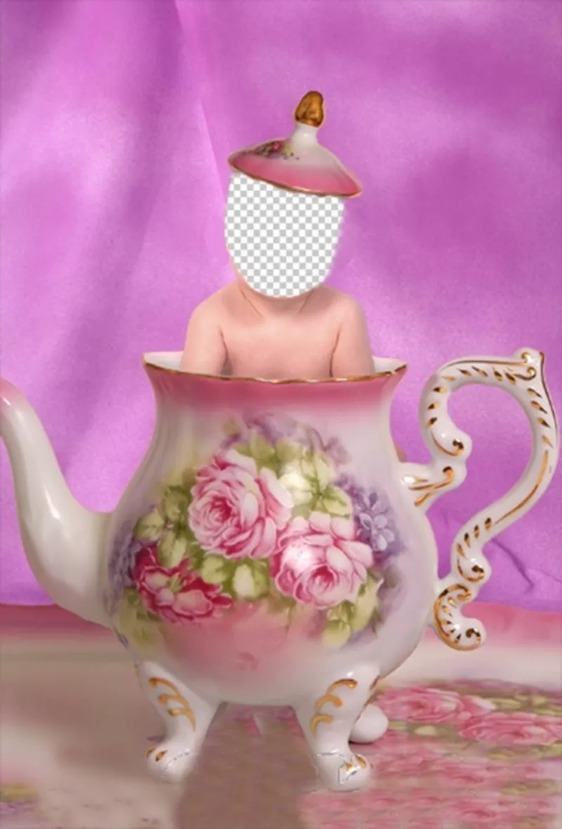 Effect to edit with a photo of your child and see him in a cup of tea ..