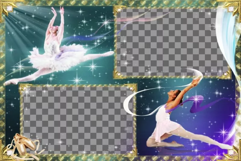 Frame for two photos with background stars and ballet dancers