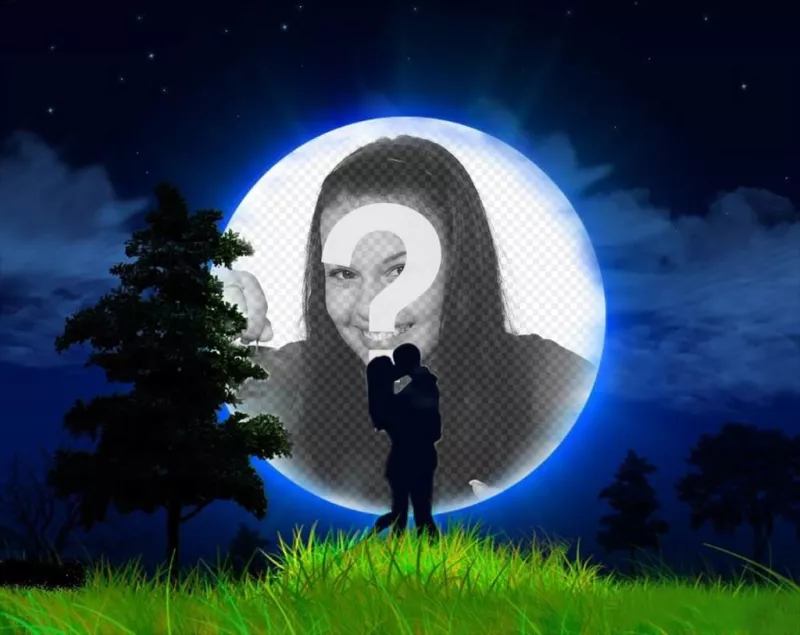 Love photo effect of a couple and the moon ..