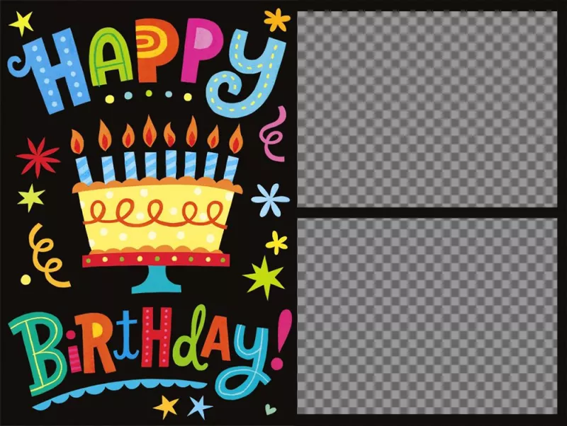 Very colorful birthday card to edit with two photos for free ..