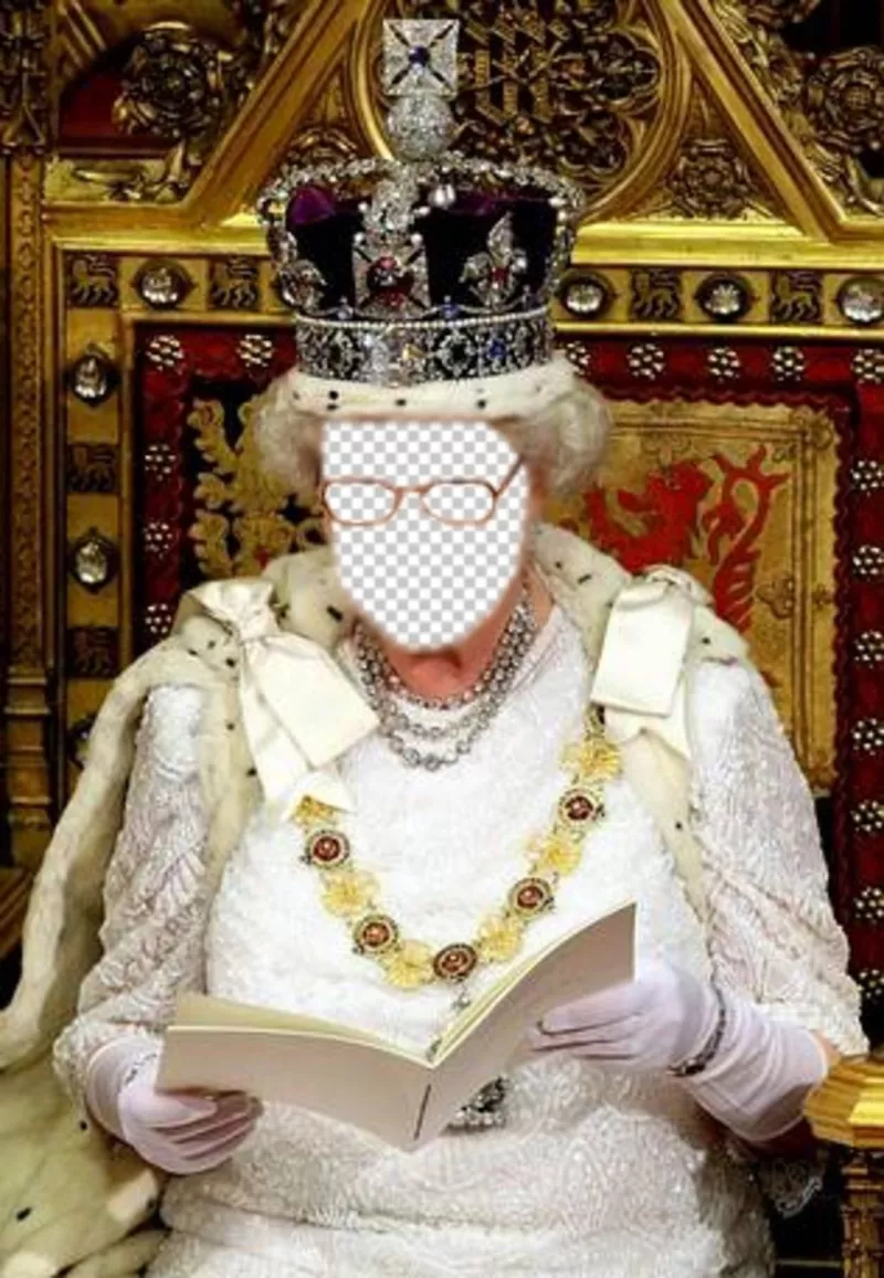 In this photomontage you will be the Queen of England sitting on his royal throne ..