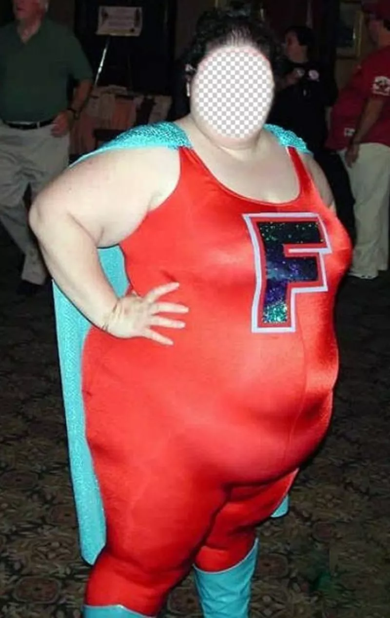 Very fat woman with super heroine costume to put your face 
