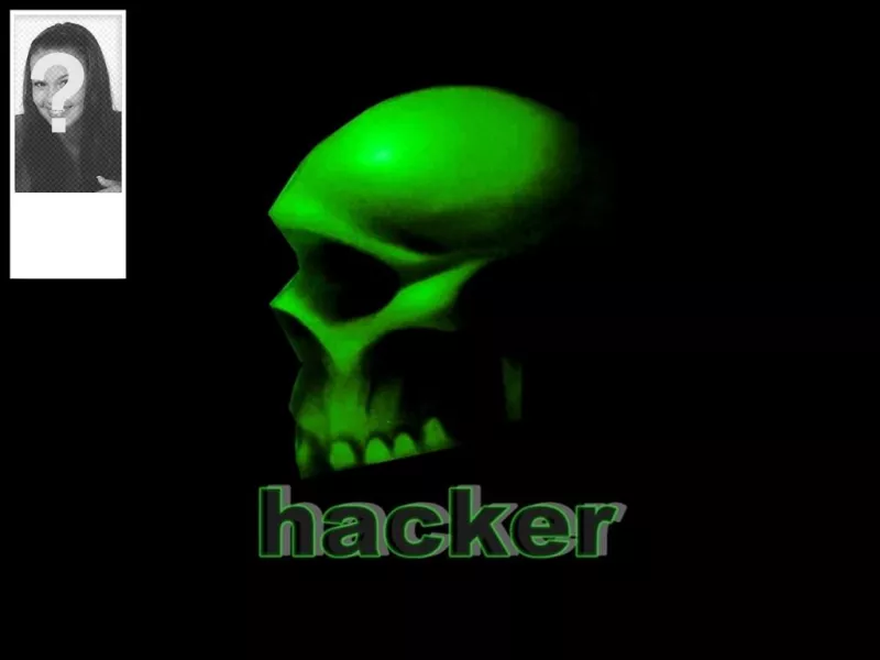 Twitter background with the text HACKER and a skull with a frame to put your..