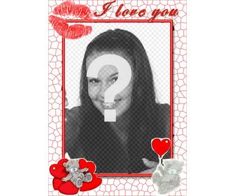 online love frame with hearts kiss and i love u